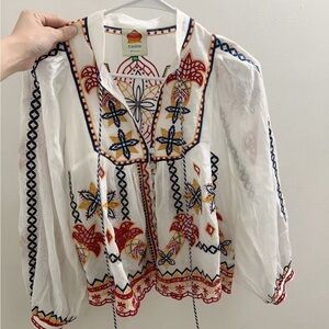 FARM Rio Off-White Marys Tiles Embroidered Blouse